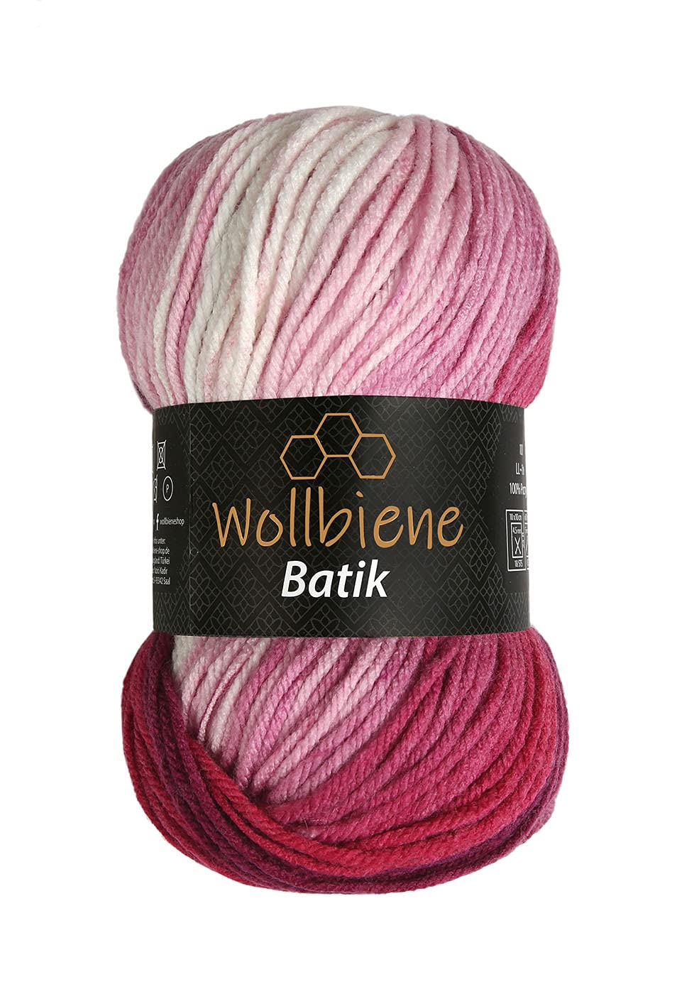 5 x 100 g Wollbiene Batik, 500 g Wool with Colour Gradient, Multicoloured Knitting Wool, Crochet Wool (5300N Berry, White) - Image 2