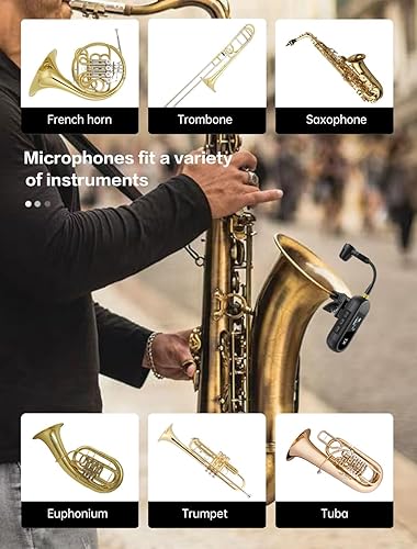 Miniatura 8 de EBJ Sistema de micrófono de saxofón UHF inalámbrico, micrófono de instrumento de clip, saxofón y trompeta, ecualizador preestablecido y nivel de eco