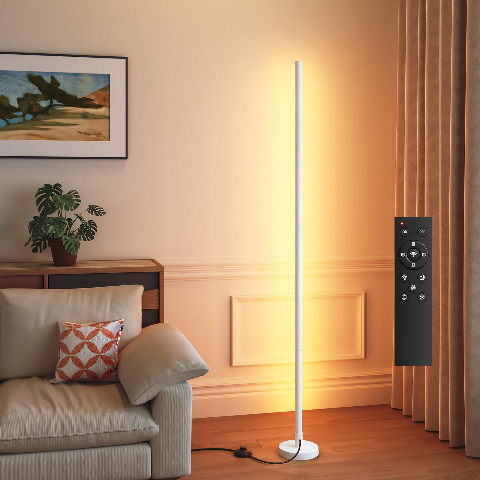 pekipe LED Floor Lamps with Remote,Corner Floor Lamps for Living Room Bedroom,Stepless Dimming and Color Temperature,Minimalist Led Standing Lamp,Tall Corner Lamp with Foot Switch(White)