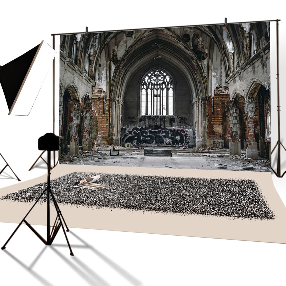 YongFoto 3x2m Photography Backdrop Weathered Old Church Grunge Peeled Brick Wall Arch Vintage Floor Photo Background Backdrops Photography Photo Shoots Party Kids Personal Portrait Photo Studio Props - Image 2