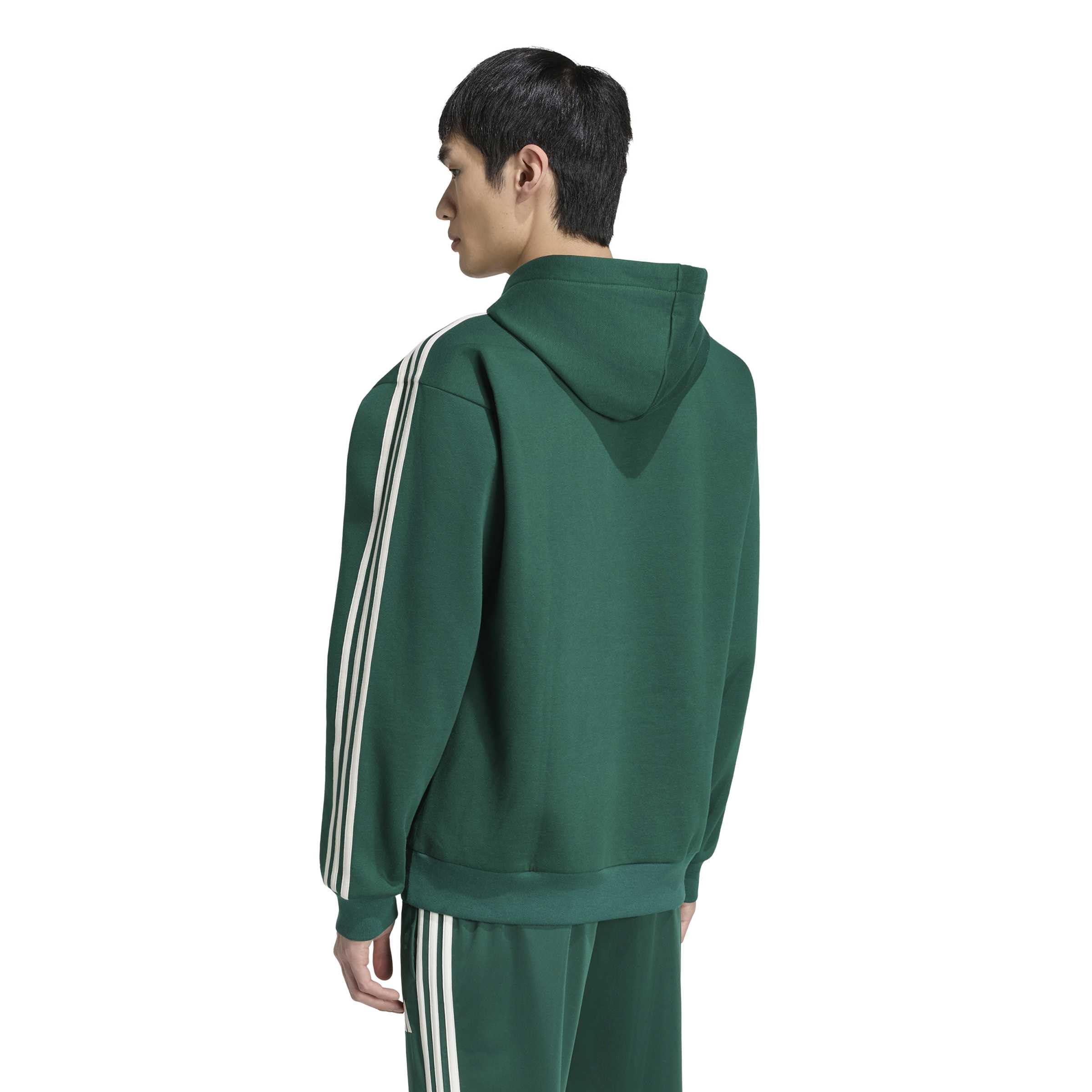 adidas Mezczyzni Essentials 3-Stripes Fleece Hoodie Sweatshirt, collegiate green/off white, XXL