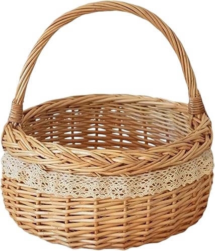 Picnic Basket Wicker Natural Woven Decor with Handle