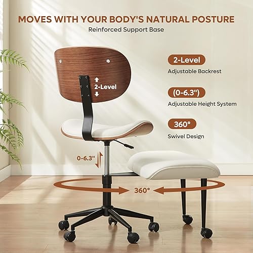 Miniatura 5 de Bestier Silla de oficina con patas cruzadas con soporte de respaldo de madera curvada más ancho, silla de oficina ergonómica de meditación para