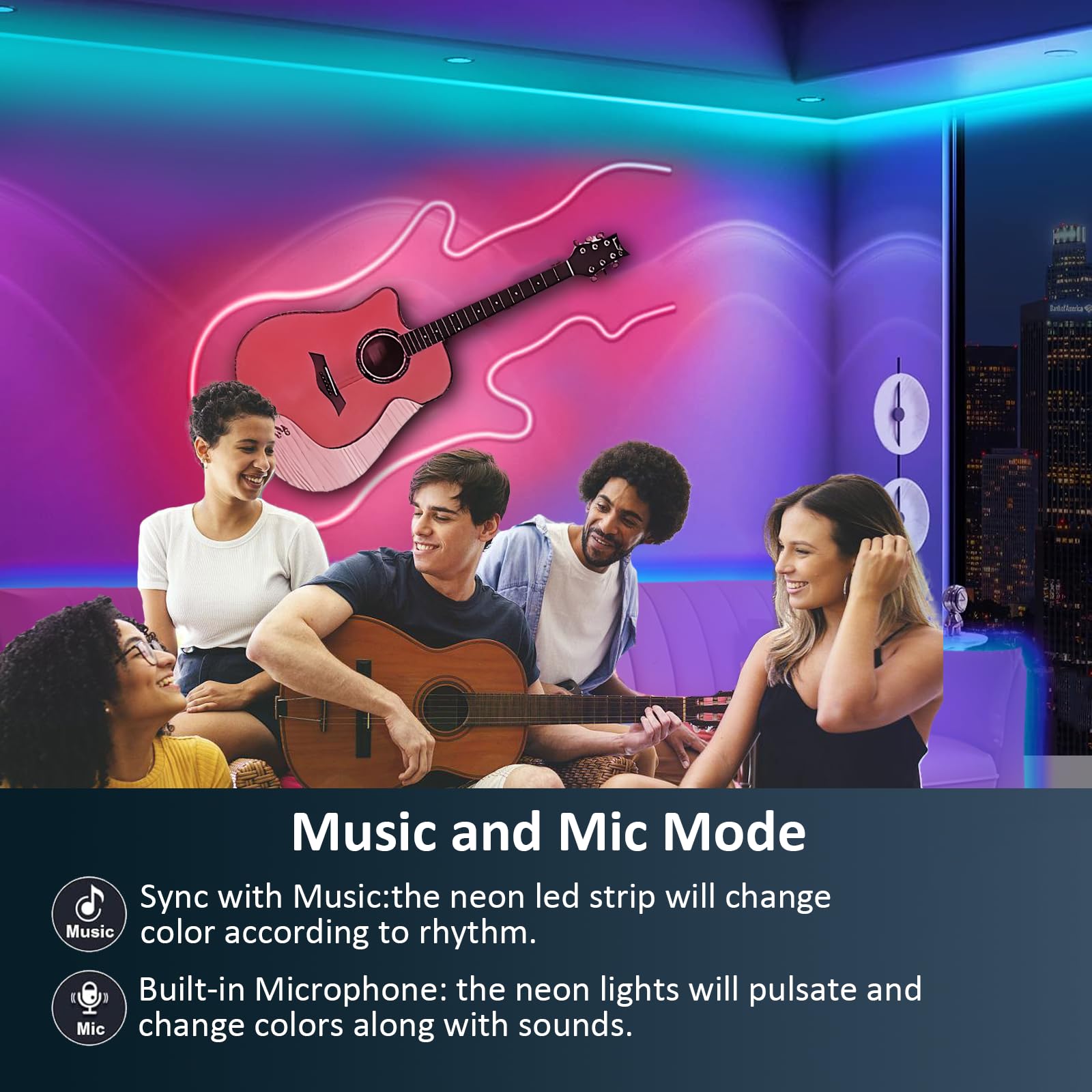 Neon LED Strip Streifen RGB 8M 24V Dimmbar, Neon LED Band Lichtband IP65 Wasserdicht Flexible, LED Strip Silikon DIY mit App Steuerung, Musik Sync Netzteil & RF Fernbedienung für Innen Aussen