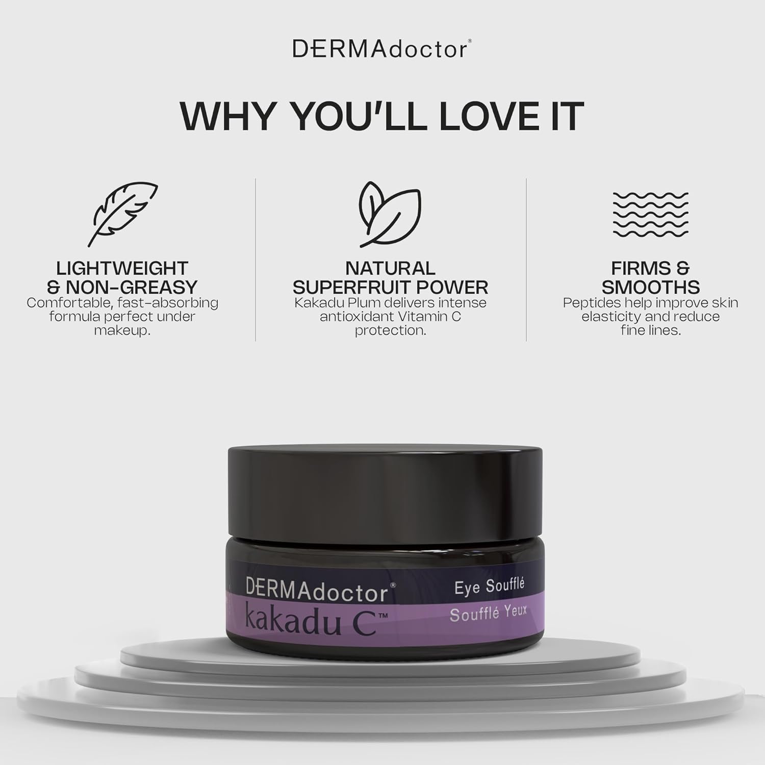 DERMAdoctor Vitamin C Eye Cream with Vitamin E – Caffeine Under Eye Cream for Dark Circles, Puffiness, Bags, Eye Fatigue, Wrinkles & Dehydration, Anti-Aging Eye Moisturizer Soufflé - 0.5 Fl oz