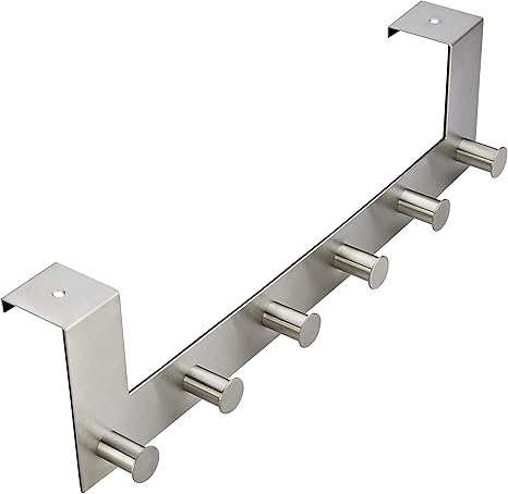 Over The Door Hooks - 6 Coat Hooks Pegs - No Drill Towel Rack for Bathroom Storage Closet - Behind The Door Organizer Clothes Rack - Office Cubicle Shoe Handbag Purse Hanger