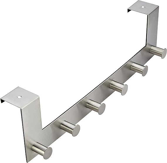 Over The Door Hooks - 6 Coat Hooks Pegs - No Drill Towel Rack for Bathroom Storage Closet - Behind The Door Organizer Clothes Rack - Office Cubicle Shoe Handbag Purse Hanger