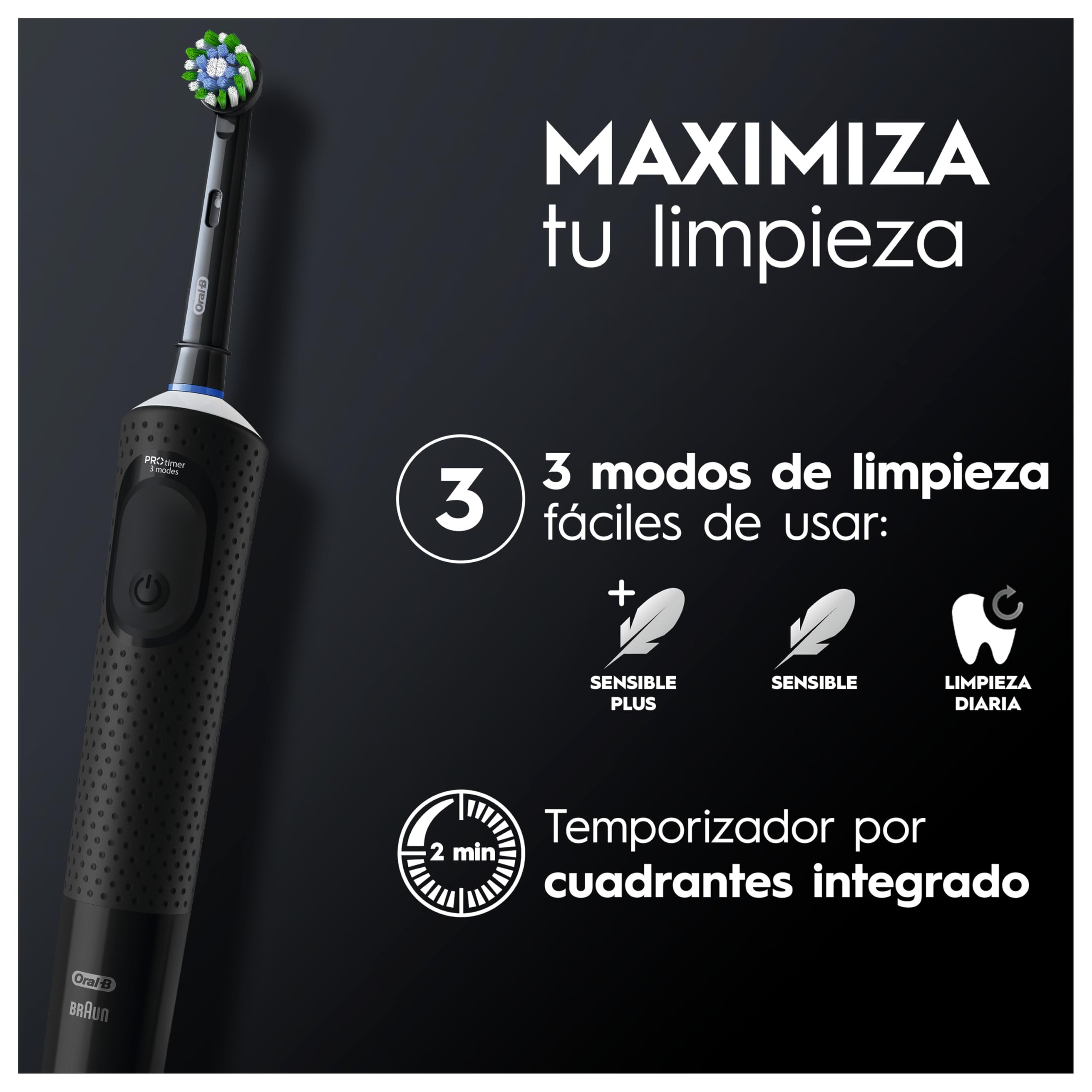 Oral-B Vitality Pro Cepillo de Dientes Eléctrico con Mango Recargable y 1 Cabezal, Diseñado Por Braun, Regalos Originales - Negro
