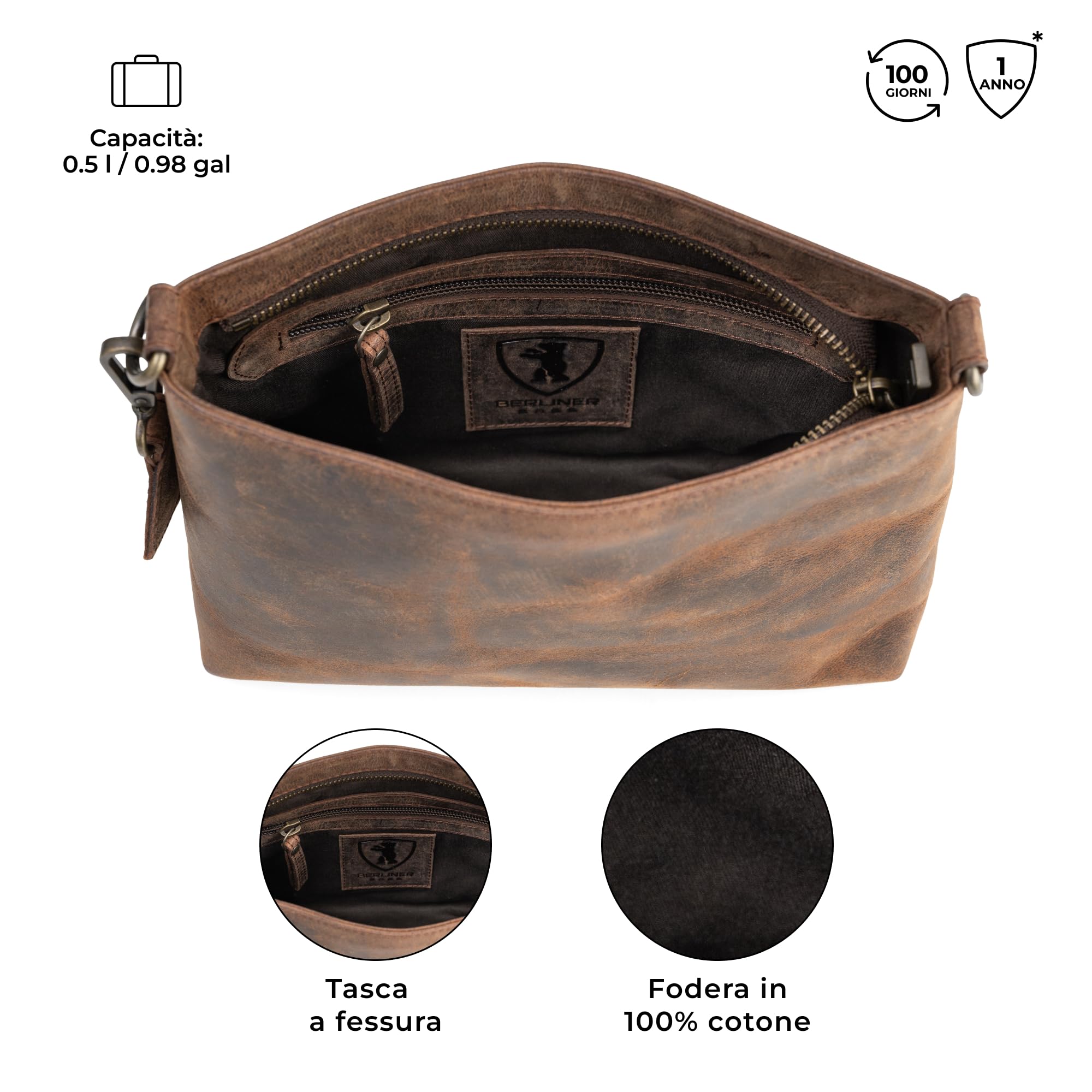 Berliner Bags Borsa Donna Marbella S in Pelle, Borsa a Spalla e Tracolla Media, Crossbody Elegante con Zip
