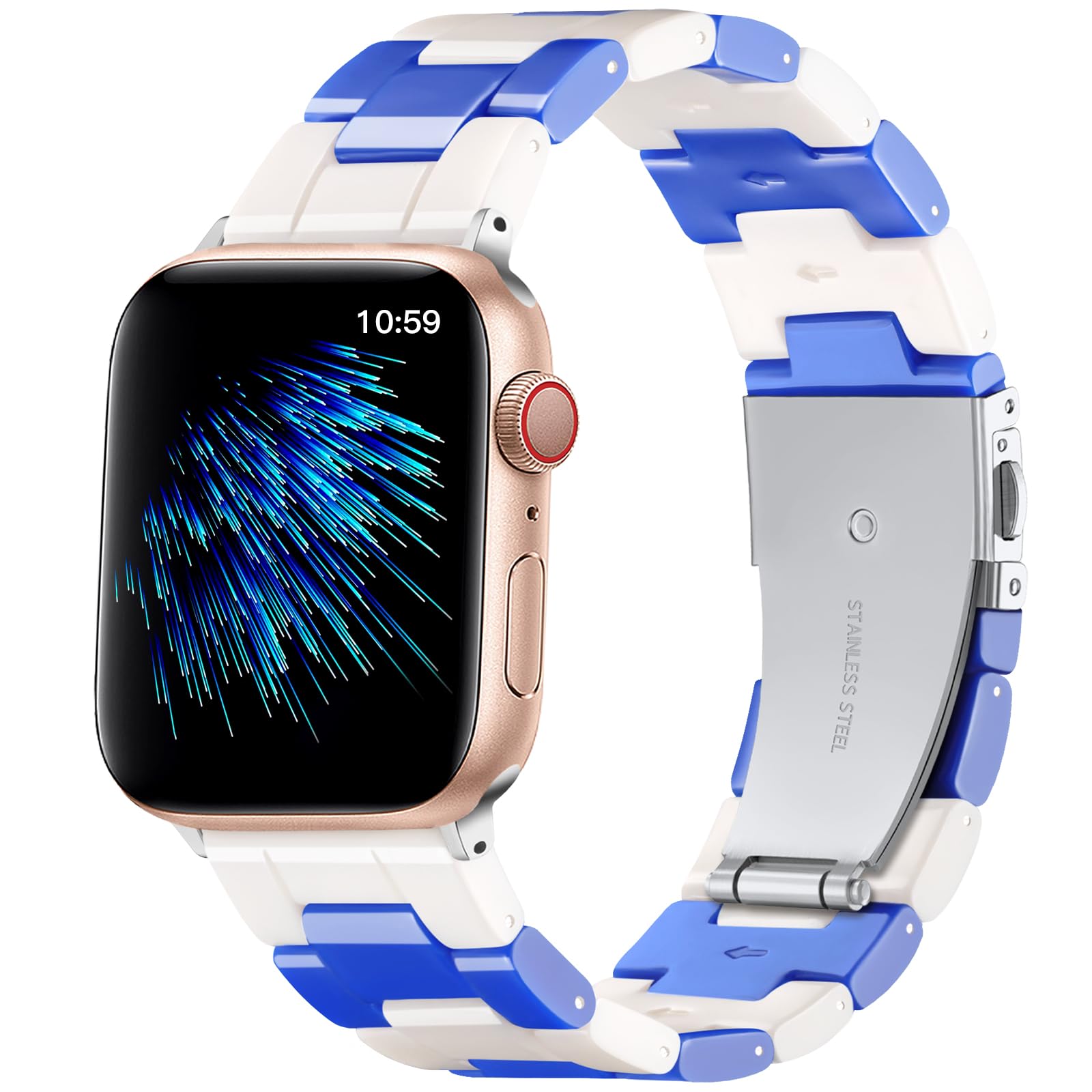 GEAK Resin Strap Compatible with Apple Watch Band 40mm 38mm 41mm Series 9/8/7/6/5/4/3/2/1/SE Women Men, Lightweight and Durable iWatch Stylish Bracelet Replacement Bands with Stainless Steel Buckle