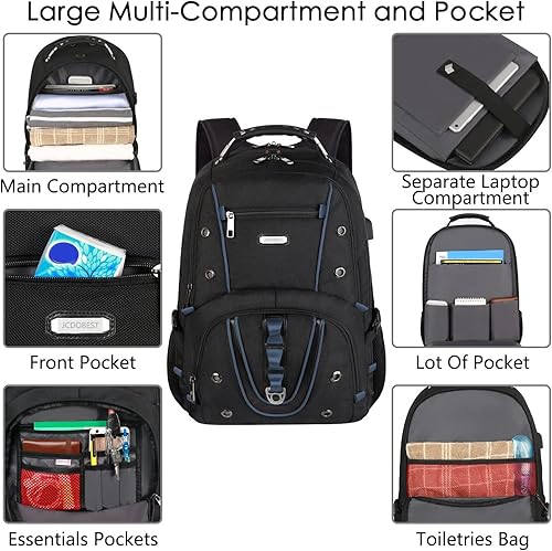 Miniatura 2 de Mochila de viaje para laptop, capacidad extra grande de 17.3 pulgadas, con puerto de carga USB, Rfid azul, Moderno