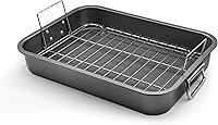 CULINARIN Large Non-Stick Roasting Pan with Rack 12x16 Inch - Dishwasher Safe Turkey Roaster with Foldable Handles Oven Safe 450F