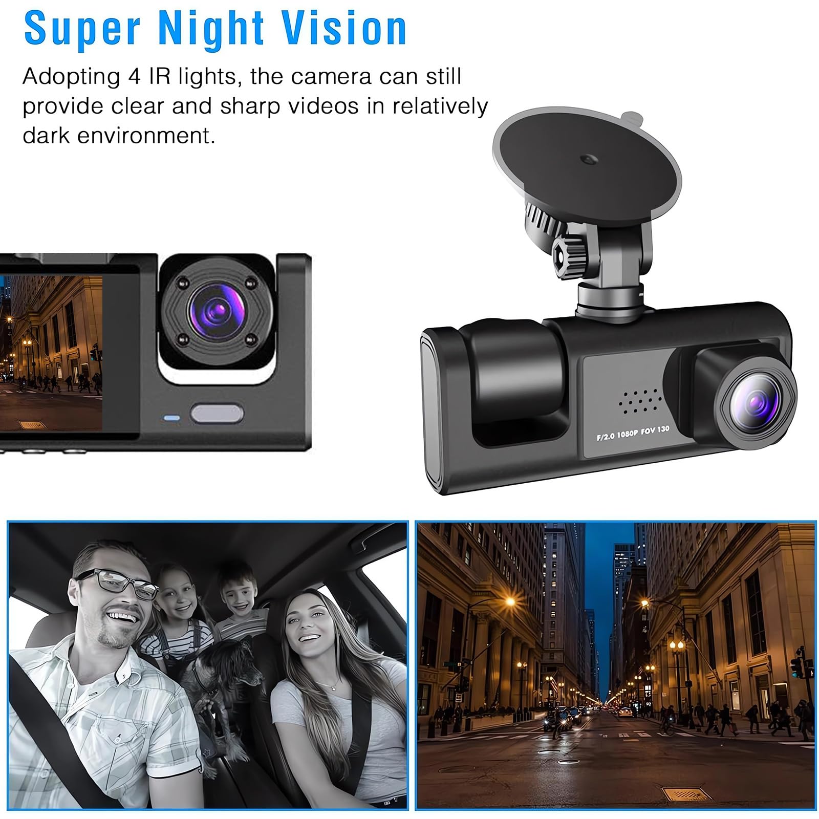 Dashcam Voiture Avant Arrière, HDR Vision Nocturne, capteur G+Carte 32Go