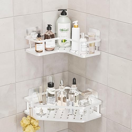 Miniatura 8 de FJNATINH Organizador de ducha esquinero  Organizador de ducha de 3 niveles, estante esquinero de acero inoxidable para baño, balcón, cocina, gran