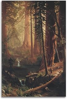 JAHER Albert Bierstadt Paintings Artworks- (Giant Redwood Trees of California,1874) Printing Posters Decorative Painting Canvas Wall Art Living Rooms Bedroom Painting 12x18inch(30x45cm)