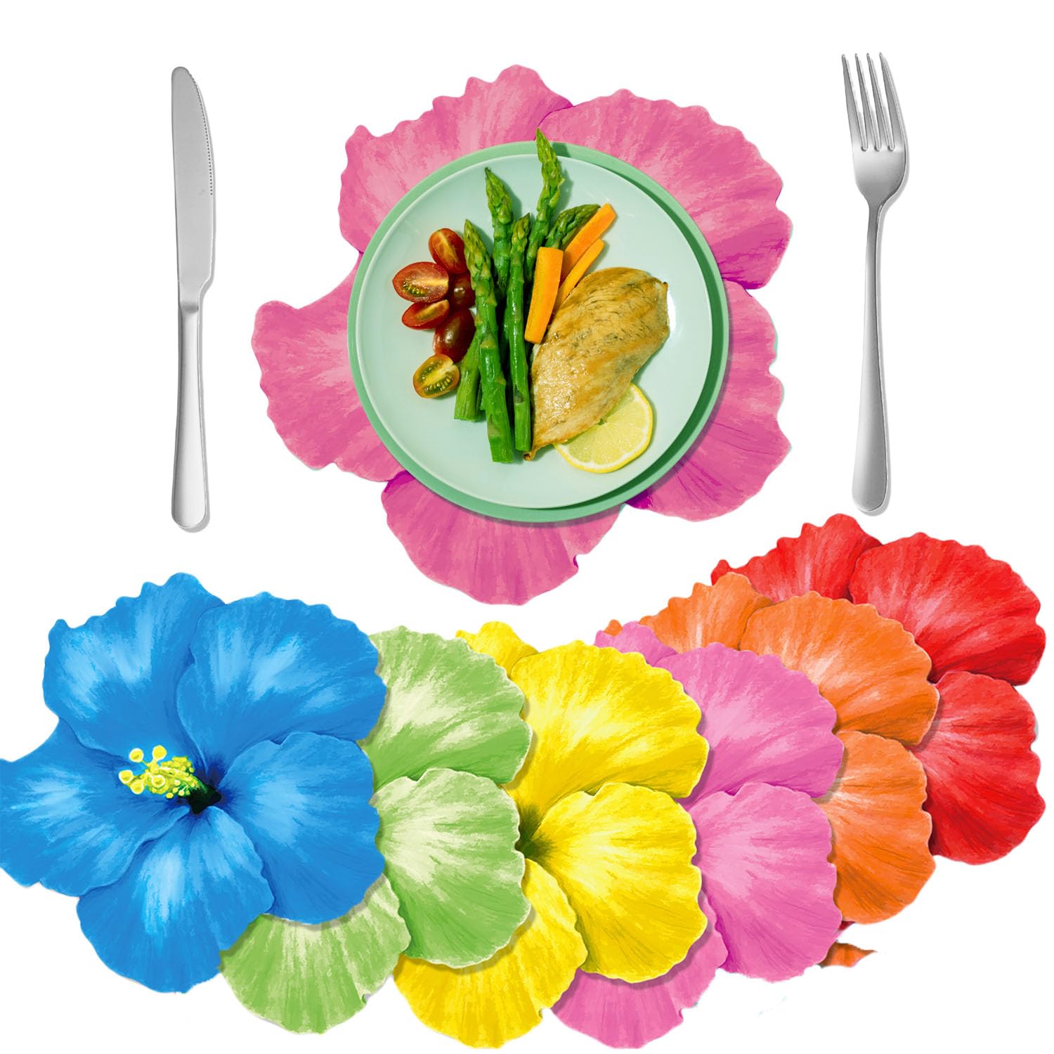 Manteles individuales de papel con forma de flor, manteles individuales de flores de hibisco para platos, decoración del hogar, cena, fiesta (flores de hibisco)