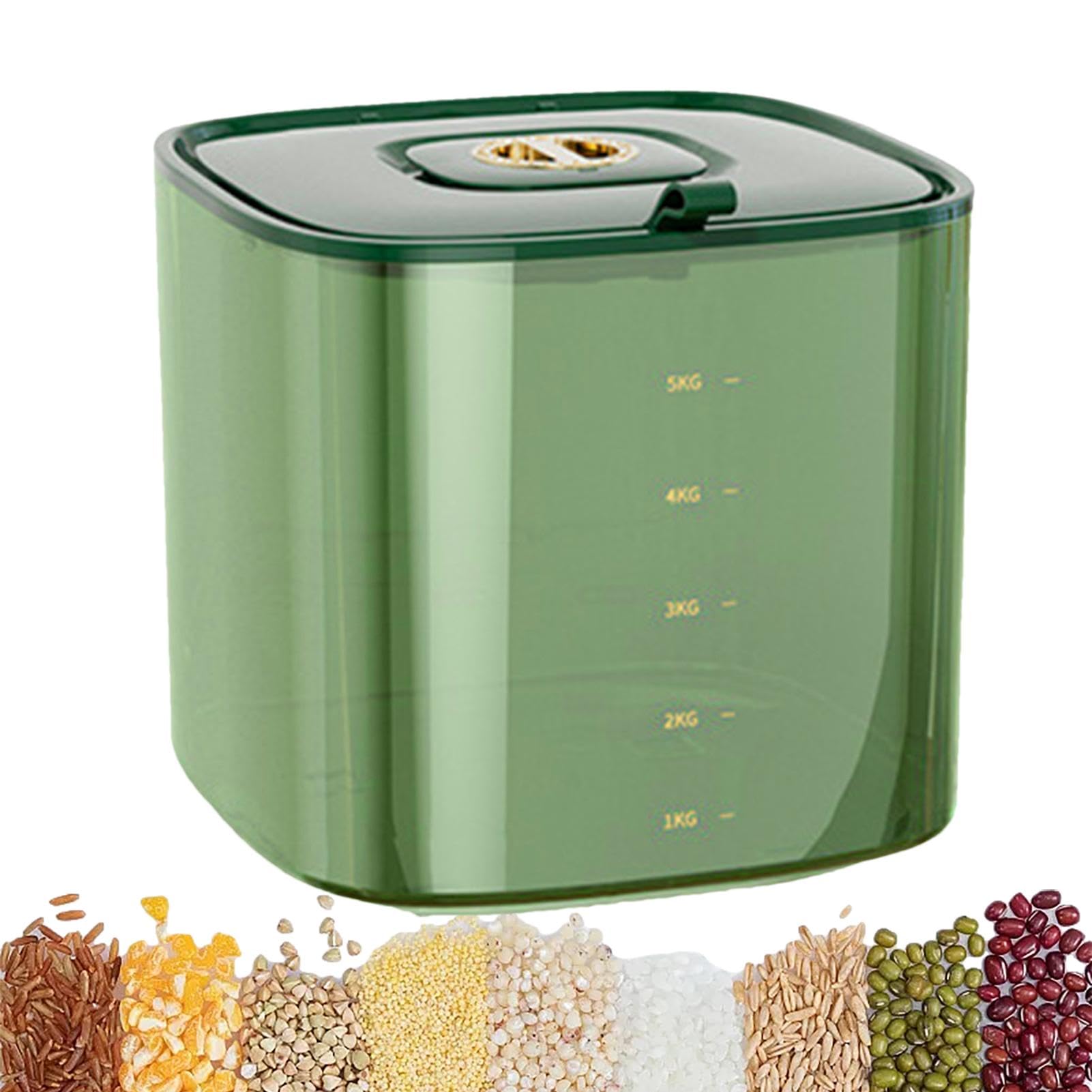 YOUEON Récipient de stockage de riz carré en métal de 4,5 kg, avec couvercle et cuillère à mesurer, récipient de stockage alimentaire scellé pour céréales, haricots, aliments pour animaux, blanc