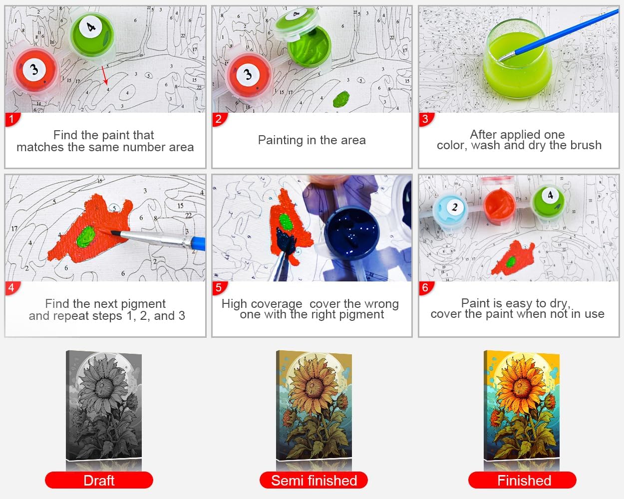 Paint by Numbers Kit for Adults Beginners, DIY Flowers Sunflower Acrylic Adult Paint by Number Kits on Canvas, Abstract Landscape Digital Oil Number Painting Kits for Home Decor Gift 12x16 inch