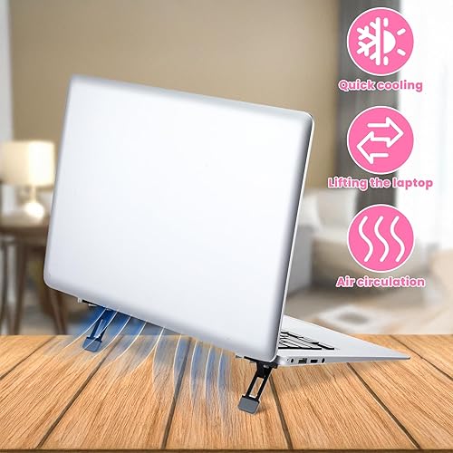 Miniatura 6 de Elevador de teclado portátil para escritorio, 2 piezas, mini soporte plegable para laptop, tres ángulos de inclinación, ajustable, autoadhesivo,