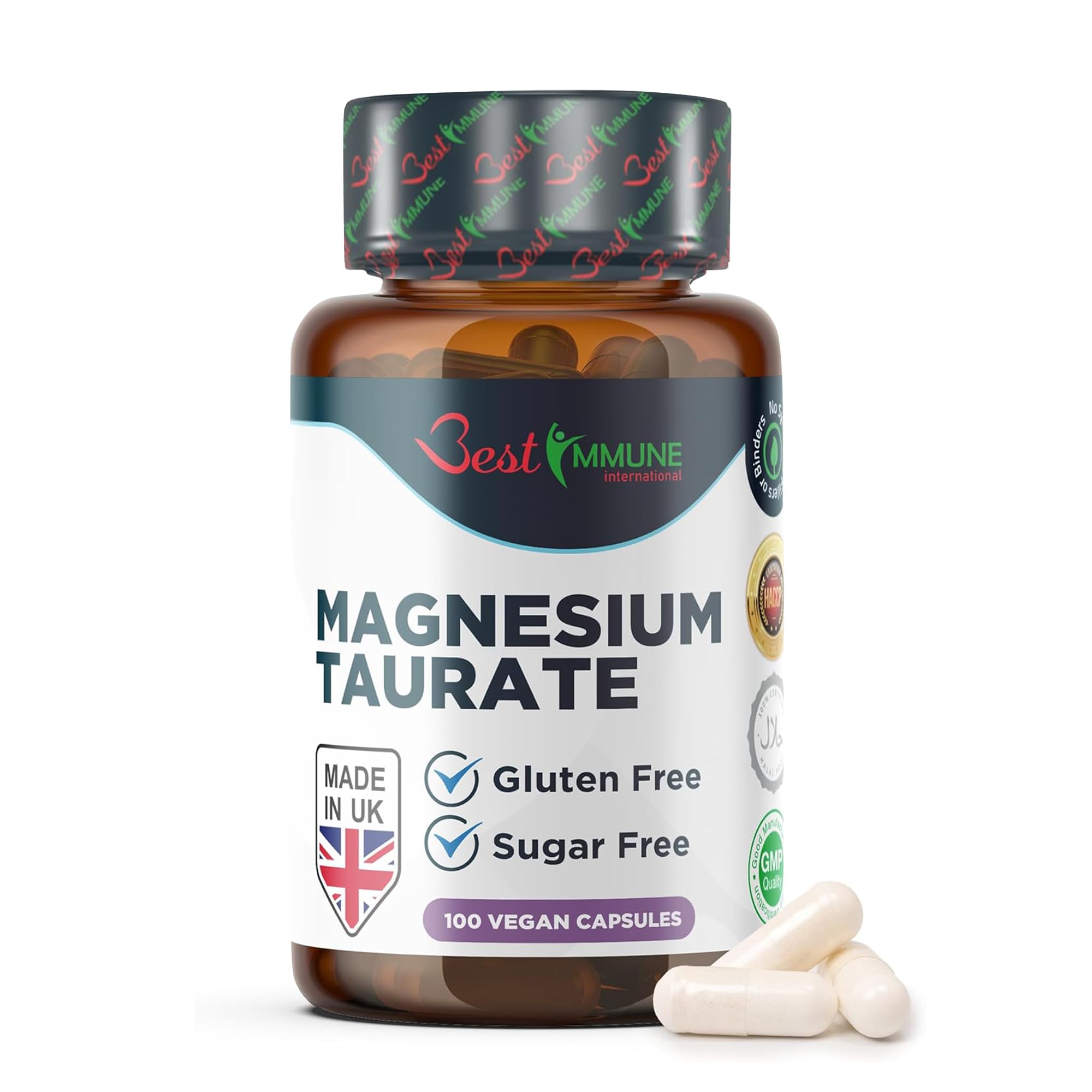 Best Immune Magnesium Taurate 500mg High Strength Balanced Formula for Maximum Absorption, Bioavailability, Support Energy & Muscle Function 500 mg 100 Vegan Capsules