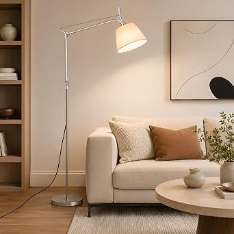 Modern Adjustable Floor Lamps for Living Room Aluminum Standing Reading Lamp Traditional Industrial Dimmable Swing Arm Lighting with Foot Switch for Bedroom Office Corner LED Included