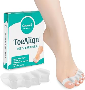Comfwalk ToeAlignTM Toe Separators for Men & Women Toe Straightener Stretcher Corrects Bunions, Overlapping Toes, Hammer Toes, Claw Toes Soft Medical-Grade Silicone Toe Spacers Transparent