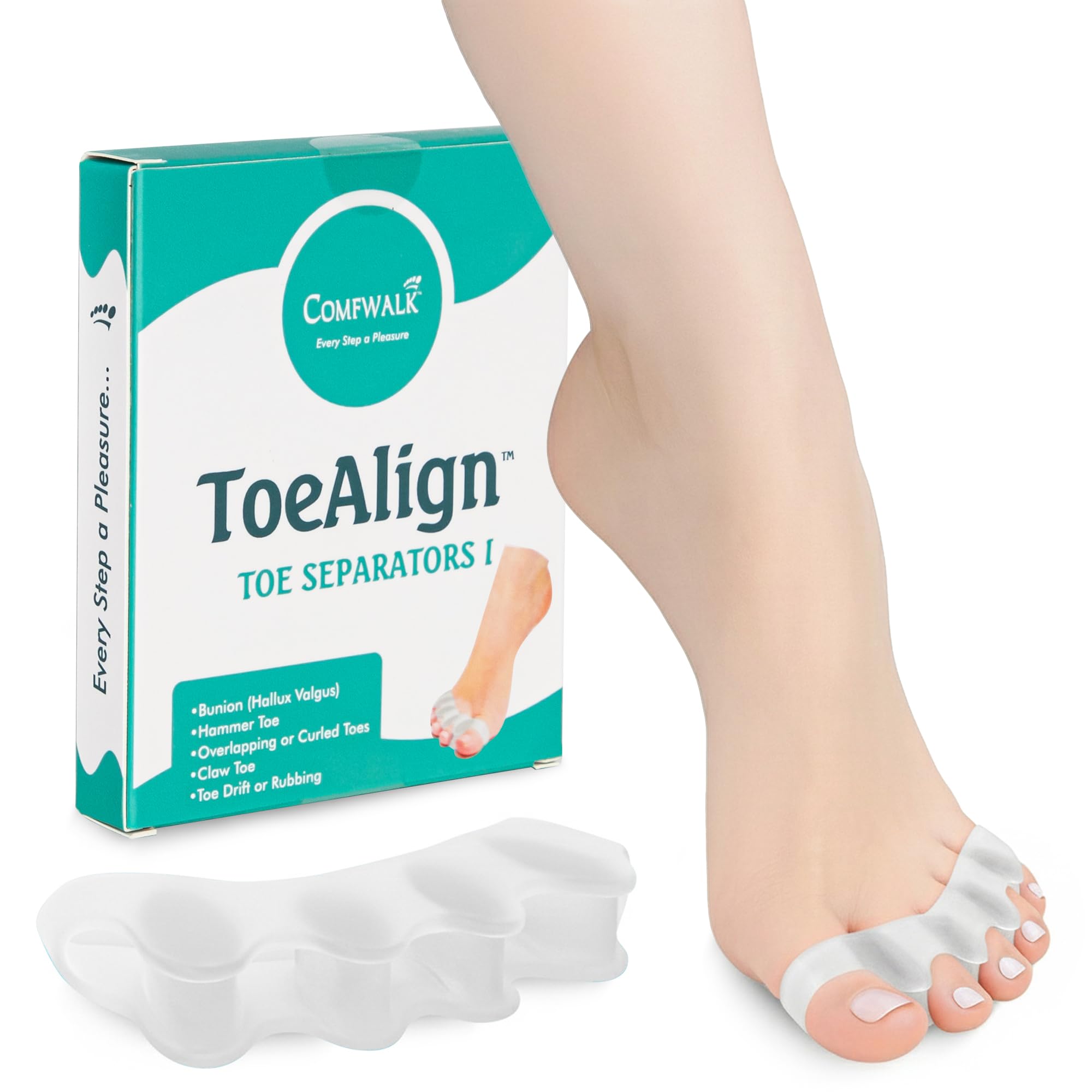 Comfwalk ToeAlign - Separatori per dita dei piedi per uomini e donne - Barella raddrizzatore per dita dei piedi - Corregge alluce valgo, dita sovrapposte, dita a martello, dita ad artiglio