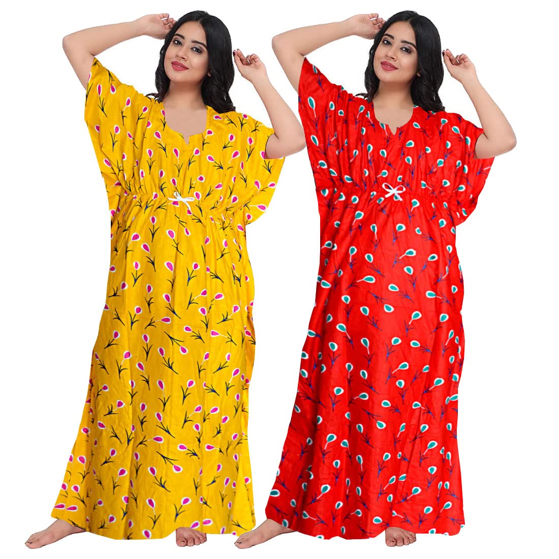 Women's Pure Cotton Nightwear Casual Nighty (FASHION-1085 L) Yellow-image-30