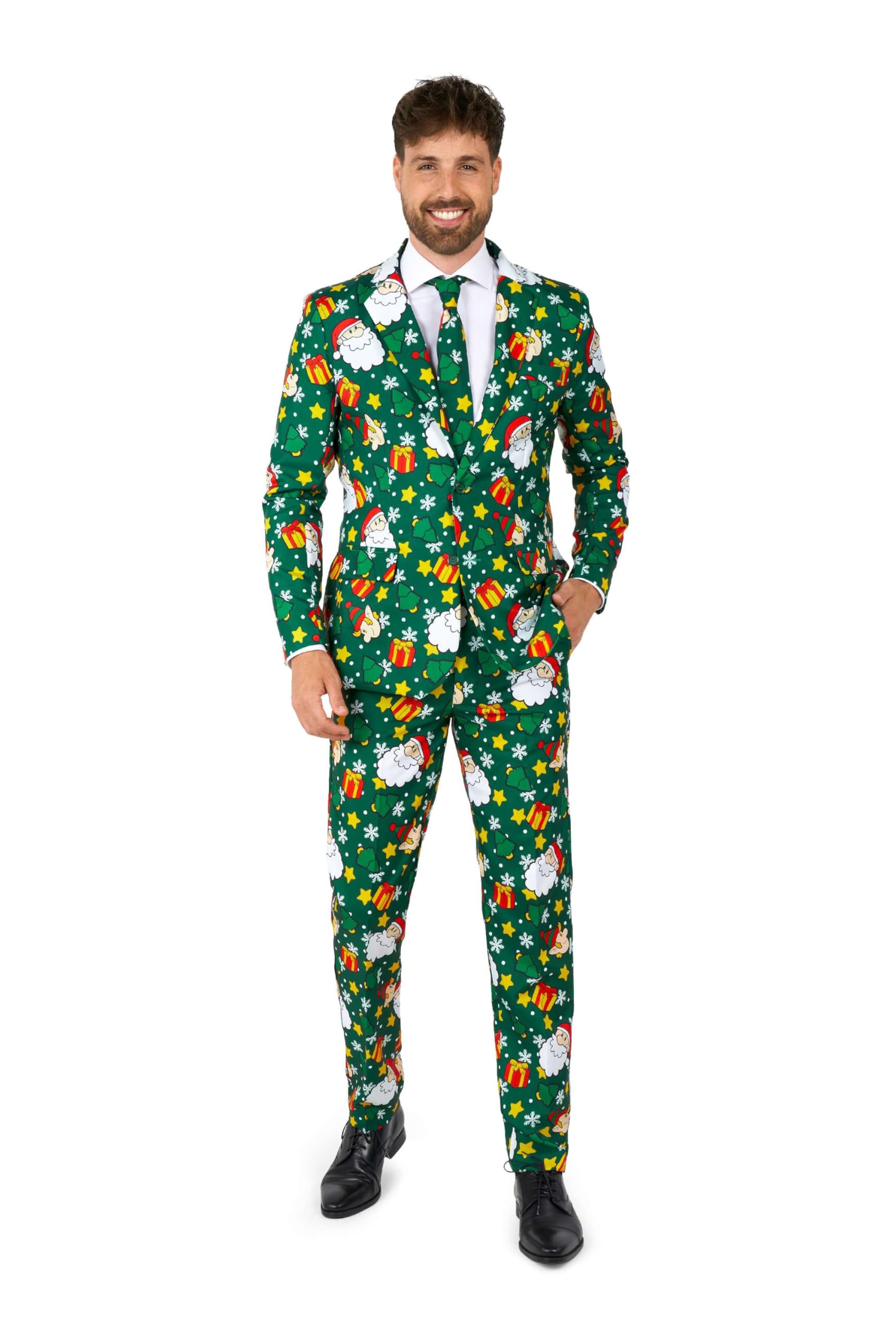 SUITMEISTER Boys Christmas Suit - Festive Ugly X-Mas Clothing Holiday Print - Includes Blazer, Pants - Tie