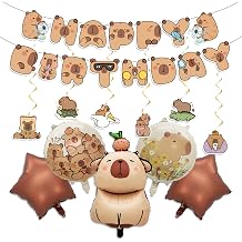 Capybara Birthday Decorations, Capybara Birthday Banner with Aluminium Party Balloons and Hanging Swirls, Animal Party Decorations for Celebrations