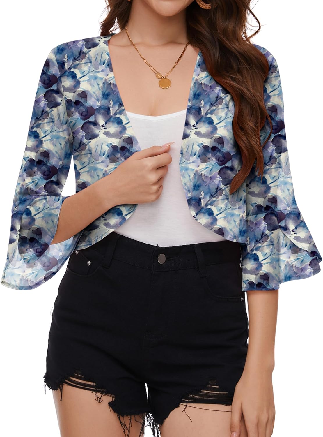 LOMON 3/4 Sleeve Cropped Cardigan for Women Lightweight Open Front Bolero Shrug for Dresses