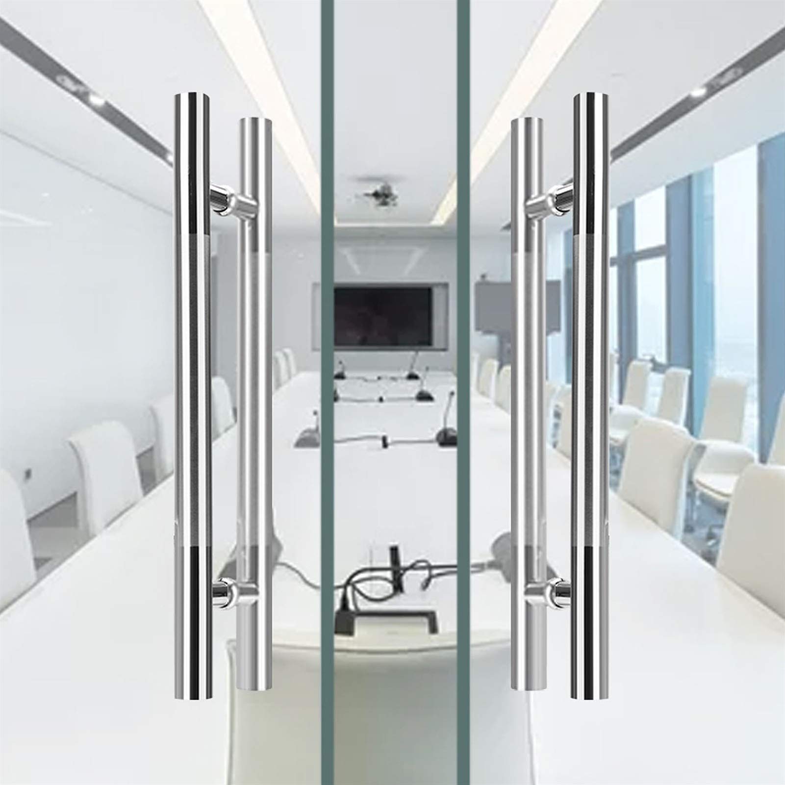 Poignées de porte en verre et inox | Lot de 2 paires en 120 x 80 cm