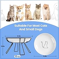 Vista 3 de Ceramic Elevated Cat Bowls - Whisker Friendly, Anti-Vomiting, Stylish & Hygienic Cat Bowl Set (Line Cat, 2 Pack)