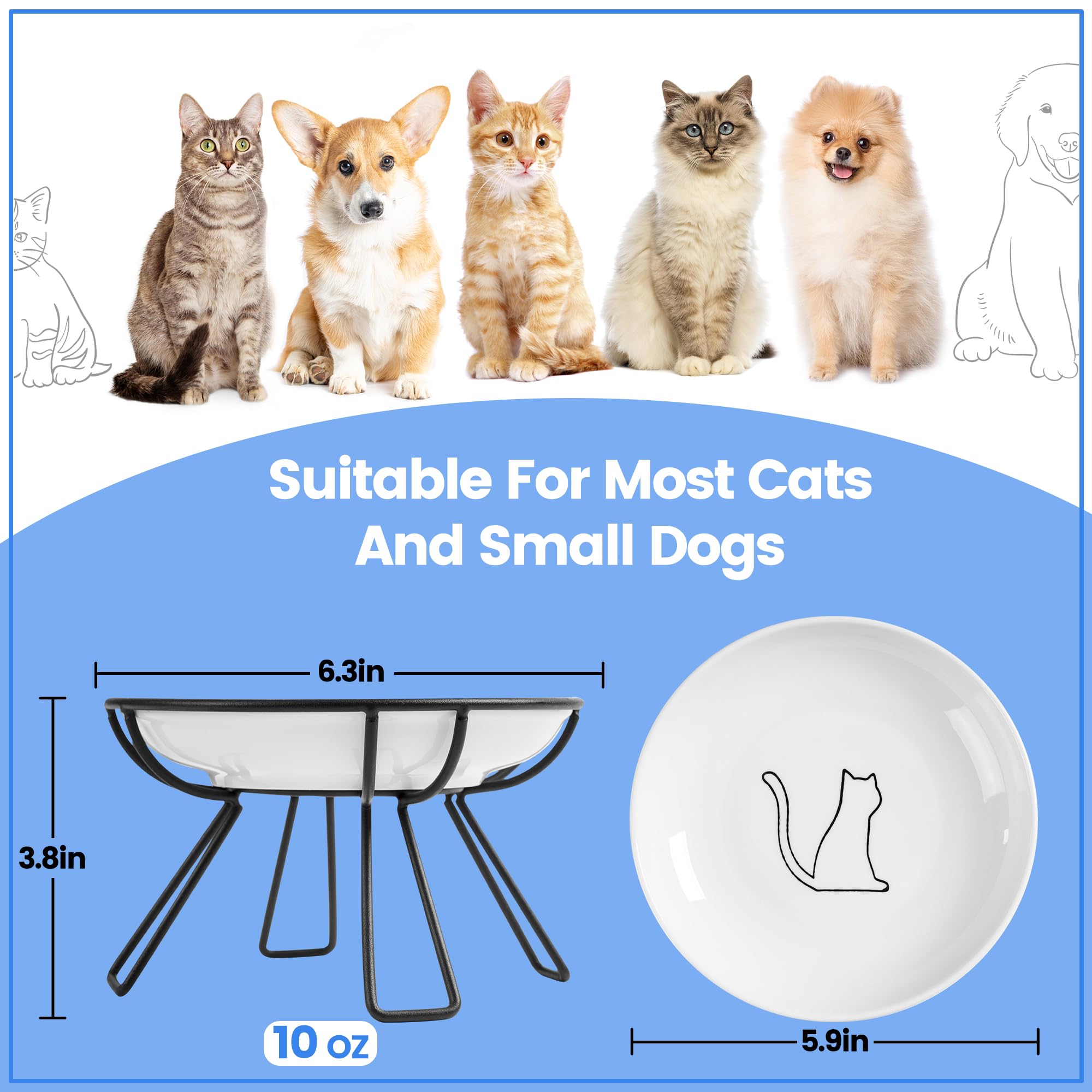 Gamelles surélevées en céramique pour chat – Gamelles surélevées pour chat – Convient aux moustaches, assiette anti-vomissements pour chat – Gamelle surélevée pour chat d'intérieur –