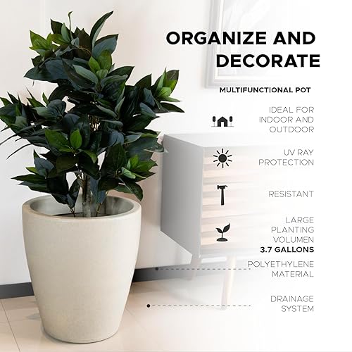 Miniatura 10 de Elly Décor Maceta de jardín de 12 pulgadas con drenaje, redonda grande, moderna, ligera y extremadamente duradera, para patio, terraza, interior y