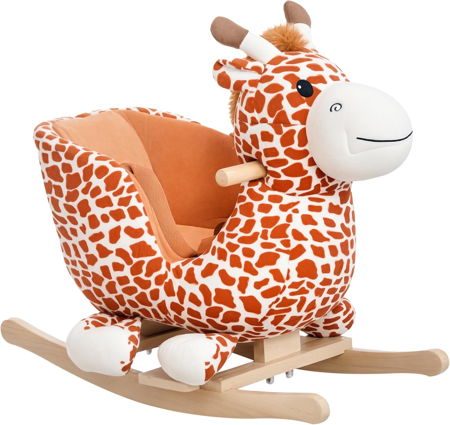 Qaba Kids Plush Giraffe Rocking Horse Toy with Lullaby Sounds, Safe Ride-On for Toddlers 18-36 Months, Brown