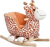 Qaba Kids Plush Giraffe Rocking Horse Toy with Lullaby Sounds, Safe Ride-On for Toddlers 18-36 Months, Brown