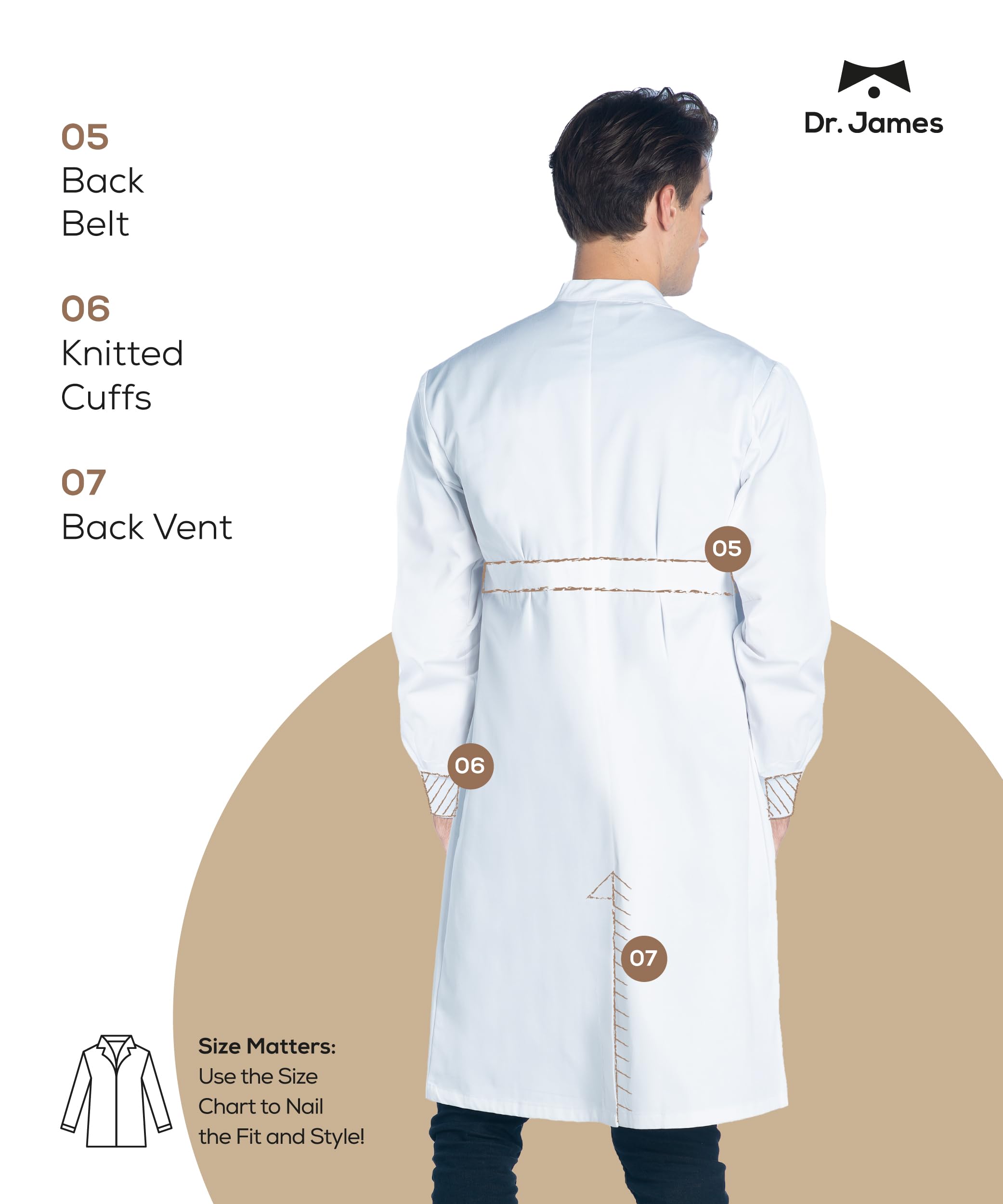 Dr. James Fartuch Laboratoryjny Unisex, Klasyczny Krój, Styl Howie, Biały