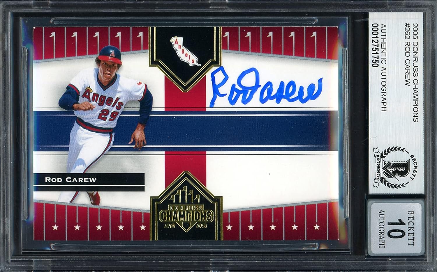 Rod Carew Autographed 2005 Donruss Champions Card #262 Auto Grade Gem Mint 10 Beckett BAS #12751750