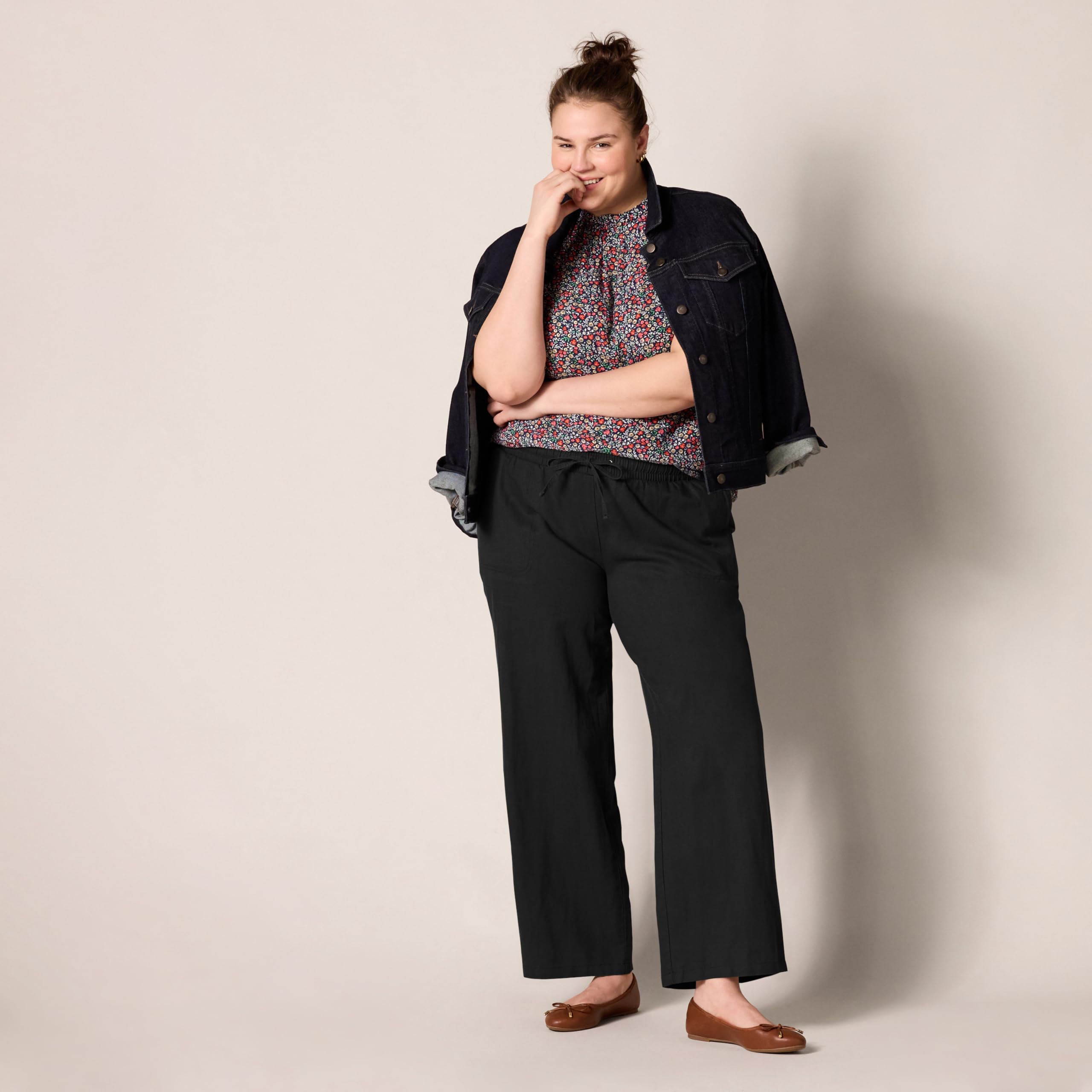 Amazon Essentials Pantalon à Jambes Larges en Lin Mélangé avec Cordon de Serrage, Coupe Décontractée (Disponible en Grande Taille) Femme