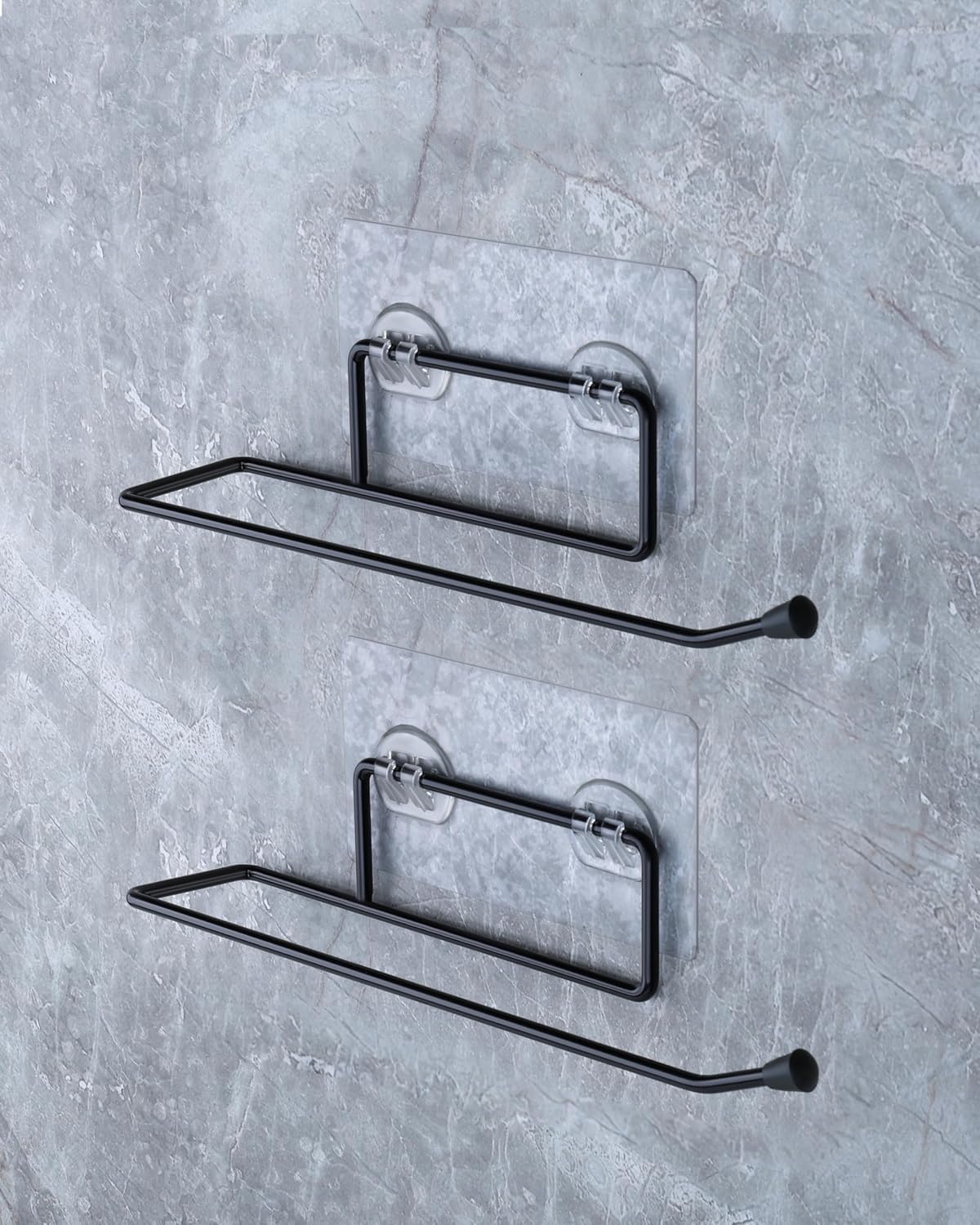 Stainless Steel Adhesive Wall-Mounted, Toilet Paper Holder – for Kitchen & Bathroom, Stick-On Hook Rack for Napkins, Paper Towel, Accessories – No Drilling Required (Black) - Pack of 2