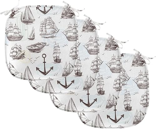 Vista 307 de Lunarable Orient - Juego de 6 cojines de asiento para silla, diseño de estrellas marroquíes, espirales y curvas abstractas, ilustración oriental