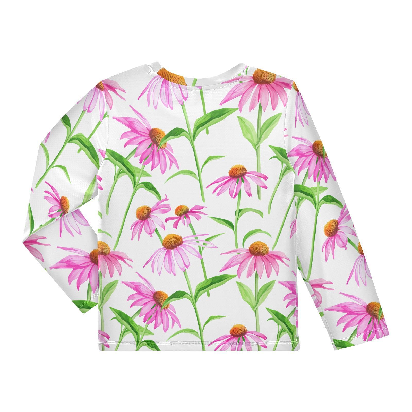 DOMIKING Echinacea Flower Watercolor White Boys Long Sleeve Rashguard Shirt Kids Quick Dry Swim Shirt for Toddler Kid 9-10T