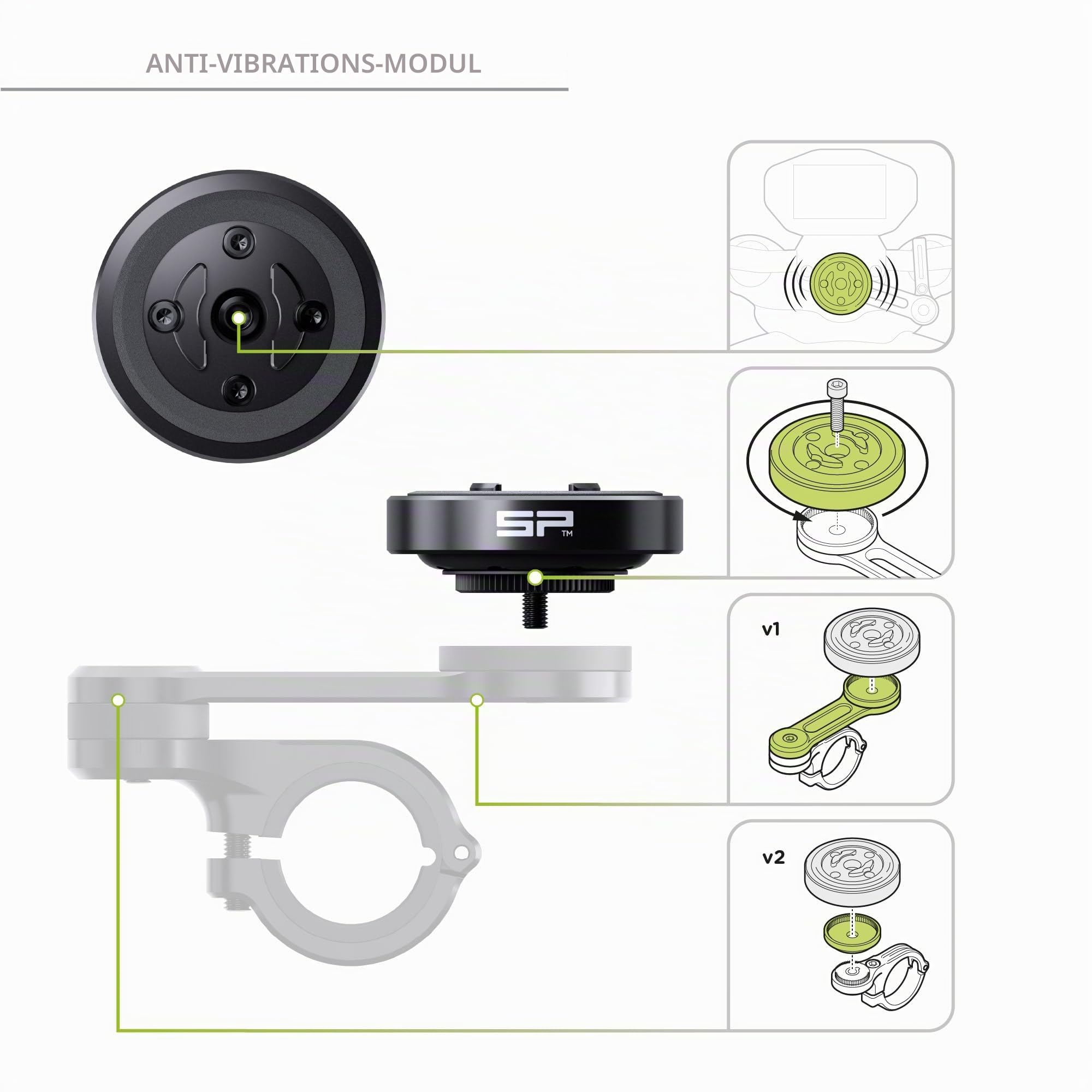 SP CONNECT Moto Bundle mit Anti Vibration Module + Universal Clamp | SPC+ | Handyhalter für Motorrad Bike Moped Roller | Gadget Halterung für Navi