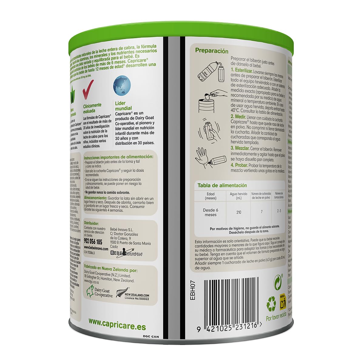 Capricare 2 Leche de Cabra en Polvo Continuación 6 Meses+ 2x800 g | Acompaña la alimentación del bebé a partir del medio año, con DHA y de fácil digestión