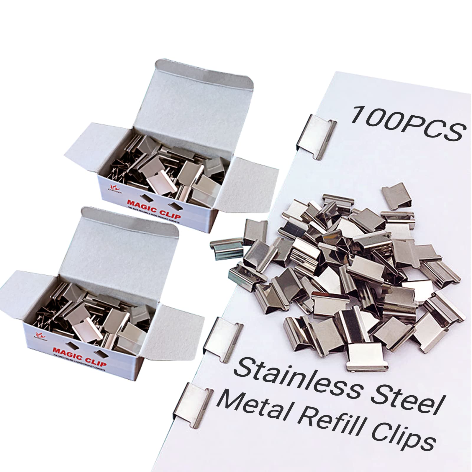 sivfotid Stainless Steel Metal Refill Clips 100pcs Portable Handheld Fast Dispenser Binder Pusher Paper Clam Clips for Home School Office.
