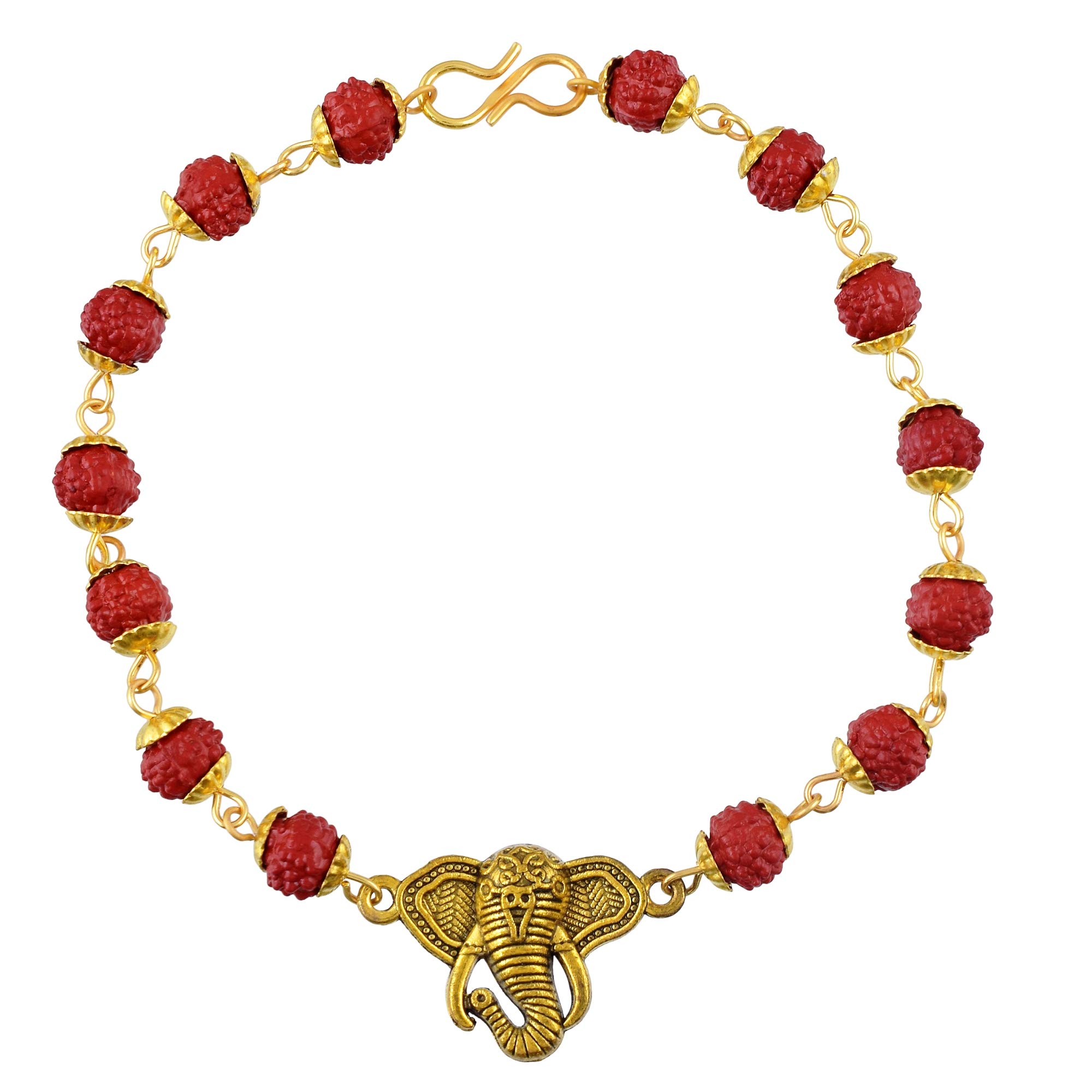 Gold Plated Jaipuri Handcrafted Designer Rudraksha Lucky Ganesh/Ganpati/Gajraj Studded Bracelet for Men/Women-image-13