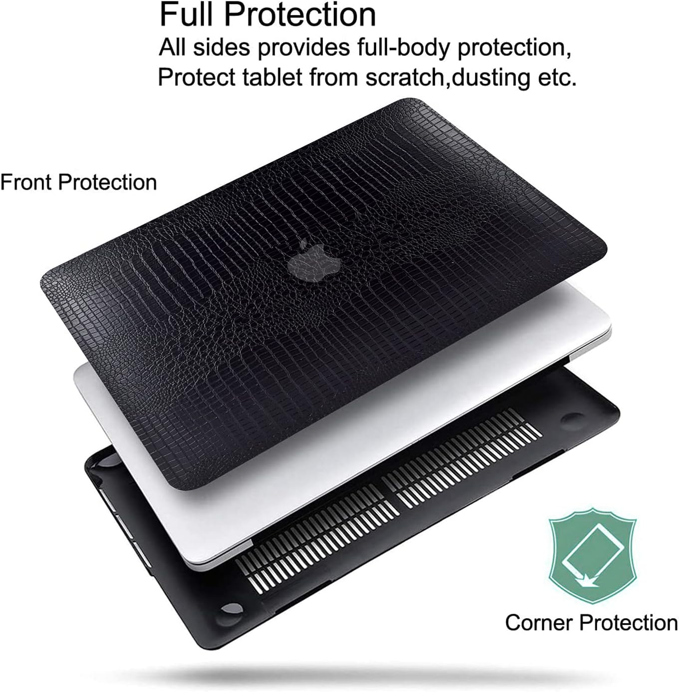 DTangLsm for MacBook Air 13 inch Case 2026 2025 2024-2022 M5 A3449 M4 A3240 M3 A3113 M2 A2681, Crocodile Skin Alligator PU Leather Hard Shell Case+Keyboard Cover, No Logo Cutout, Black