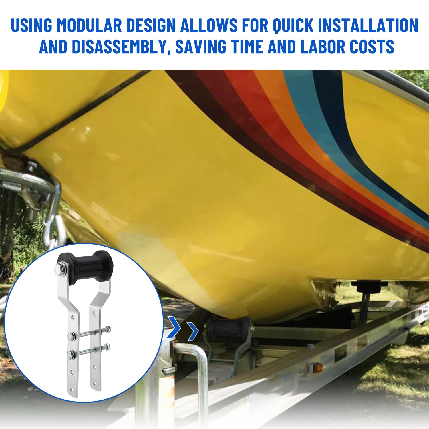 Venussar Adjustable Keel Roller with Panel Bracket Assembly, 4” Rubber Keel Roller, for 2” Wide Trailer Tongue