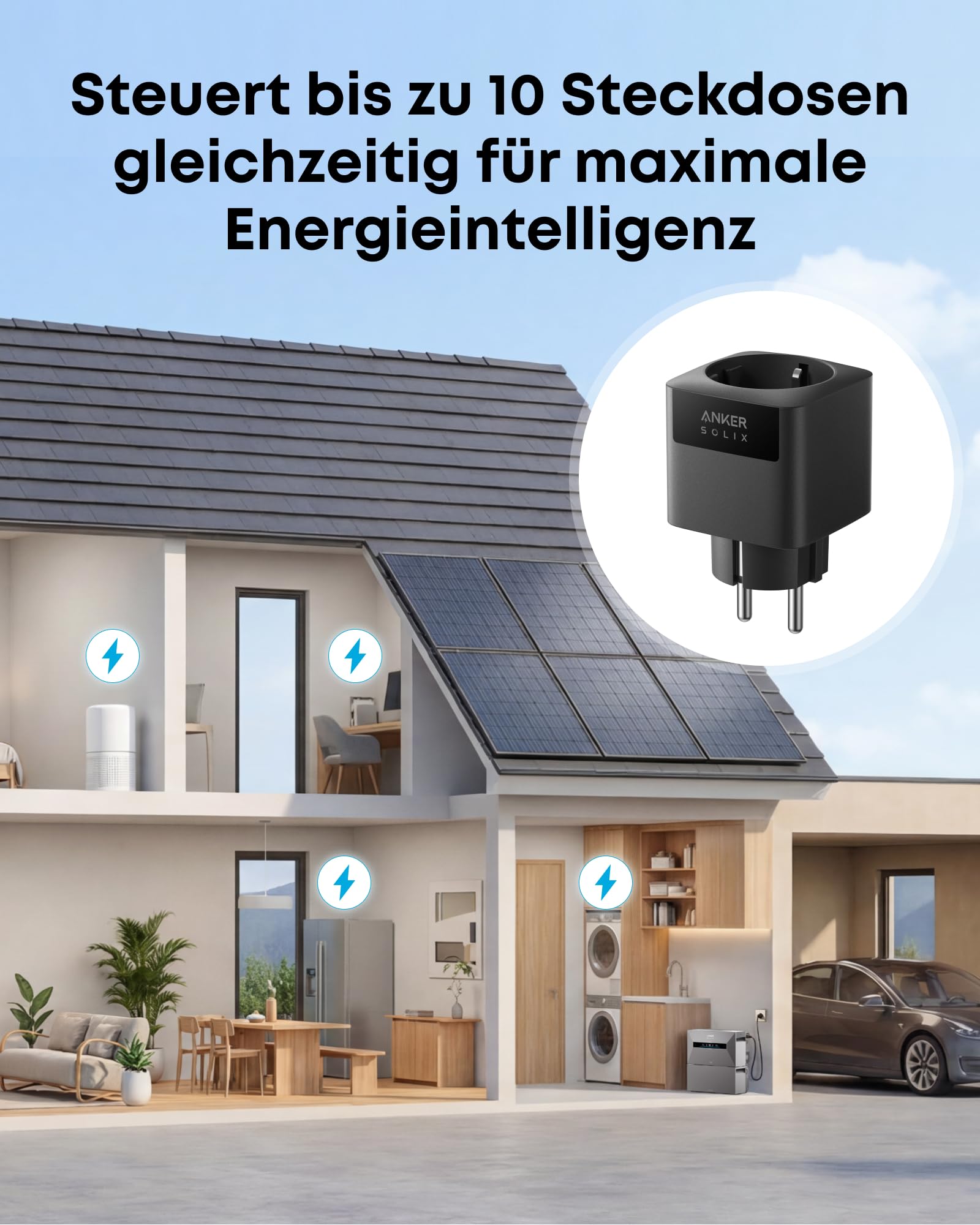 Anker SOLIX Smart Plug Gen 2, kompatibel mit Geräten bis zu 3680W, 16A Belastbarkeit, WLAN & Bluetooth, feuerfester Plug&Play-Stecker, kompatibel mit Solarbank, smarte App-Steuerung